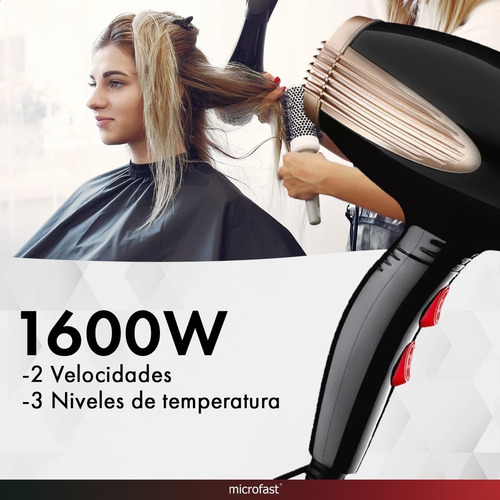 Imagen 7 de 7 de Secador Pelo Cabello Profesional 1600w 2 Velocidades 220v