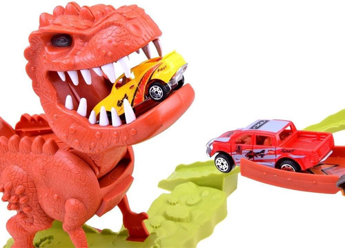 Pista Auto Dinosaurio Con Sonido Autito De Metal Y Lanzadora
