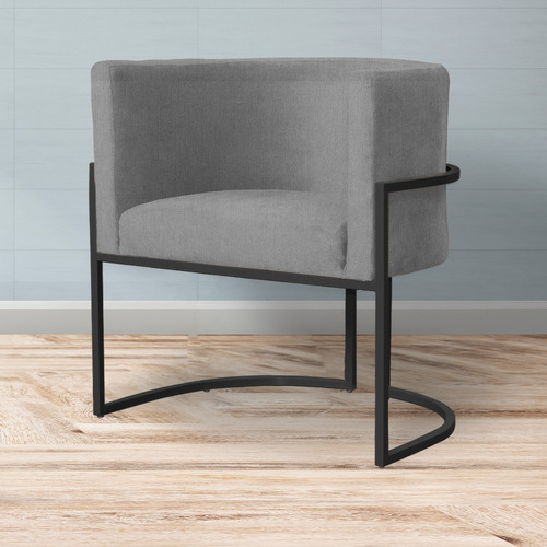 Poltrona Decorativa Luana Base Em Metal Preta Suede Cores Cor Cinza