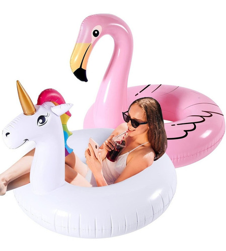 Flotador Inflable De Flamenco Y Unicornio Para Piscina, 2 Un