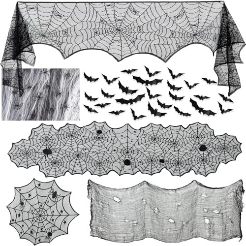 Decorations Set For Halloween With Lace Tablecloth Runn...