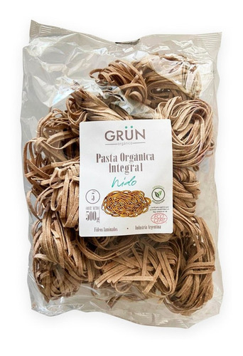 Nido Pasta Integral Orgánica Grün Fideo Laminado 500 Grs X4u