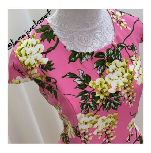 Imagem 6 de 7 de Vestido Evangélico Midi Godê Rosa Floral
