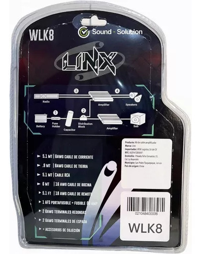 Kit De Instalación Amplificador Calibre 8 Warlinx Wlk8 Cca
