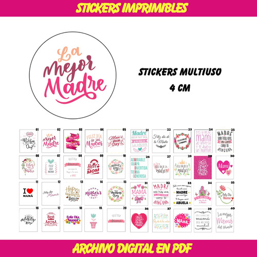 Kit Imprimible Stickers Dia De La Madre