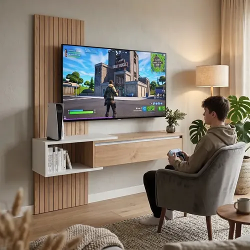 Rack Flotante Tv Ancho Regulable 102 A 145cm Melamina 2 Puertas 1 Cajón Moderno Living Escritorio Recibidor Blanco Roble Kendal Multifunción Play Station Notebook Fácil Armado Rfm140 Dielfe