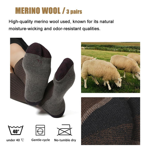 Calcetines De Lana Merino Acolchados Para Hombre 3 Pares