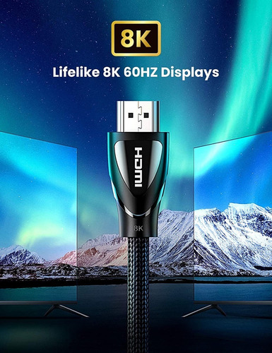 Imagen 7 de 7 de Cable Hdmi 2.1 Ugreen Hdr Earc Nylon Trenzado Negro 8k 2m
