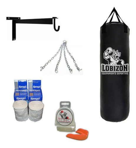 Kit Boxeo Bolsa 0,90cm + Bucal+ Vendas+ Cadena+ Soporte Box