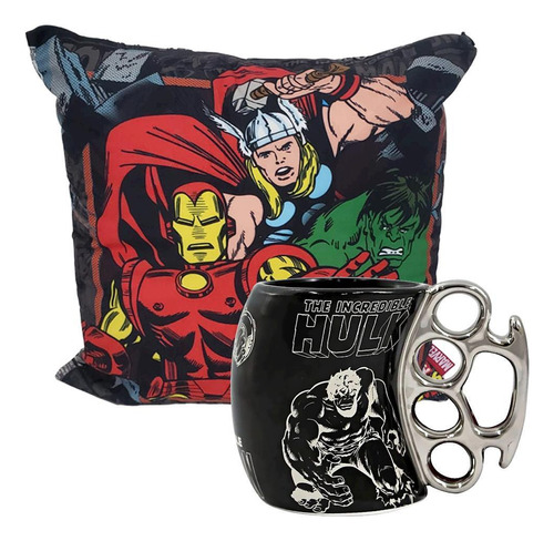 Caneca Soco Inglês 350ml Heróis Marvel Almofada 40cm Oficial