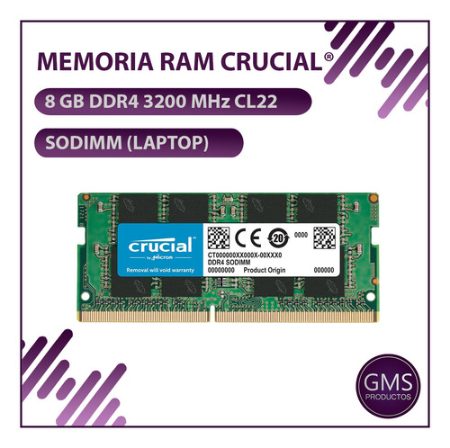 Memoria Ram Crucial De 8 Gb Ddr4 3200 Mhz Sodimm Cl22