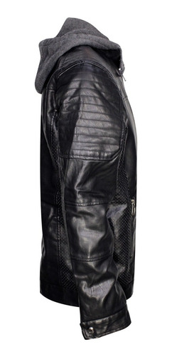 Imagen 3 de 6 de Chamarra Piel Hombre Biker Gorro Desmontable Roosevelt 09