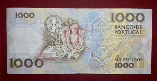 Billete 1000 Escudos Portugal 1990 Pick 181 G.1 T. Braga (Usado)
