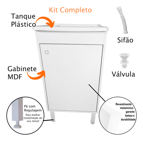 Tanque De Lavar Roupa Pequeno 26l Gabinete Mdf 46cm Montado