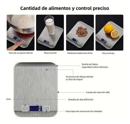 Pesa De Alimentos Pesa Para Cocina Pesa Cocina Digital 5 Kg Color Gris