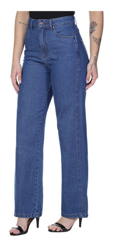 Calça Jeans Resistente Azul Lançamento Cós Alto Wide Leg