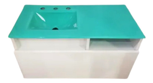Imagen 2 de 10 de Bacha Vidrio Termoformada + Mueble Baño Colgante Pi 80x45