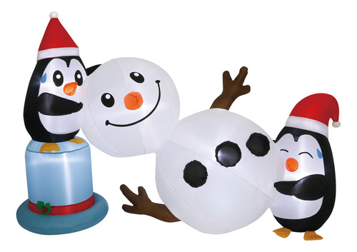 Inflabl De 6,5 Pies Pingüinos Navideños Con Muñeco De Nieve