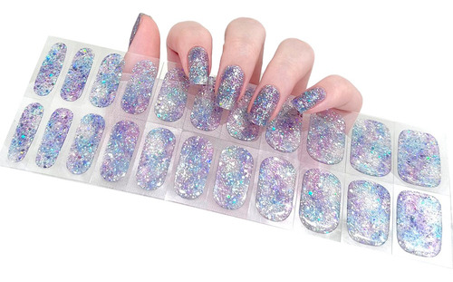 Uñas Semicuradas Uv Diseño Light Glitter Morado Set