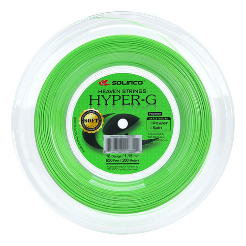 Corda Solinco Hyper G Soft 18l 1.15mm Rolo Com 200 Metros Ve