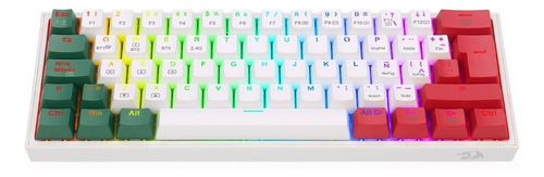 Teclado bluetooth Redragon Fizz Pro K616-RGB QWERTY Red español latinoamérica color verde y blanco y rojo con luz RGB