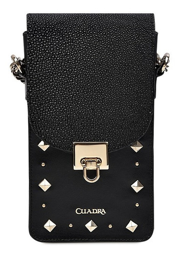 Bolso Porta Celular Cuadra Dama Mantarraya Negro