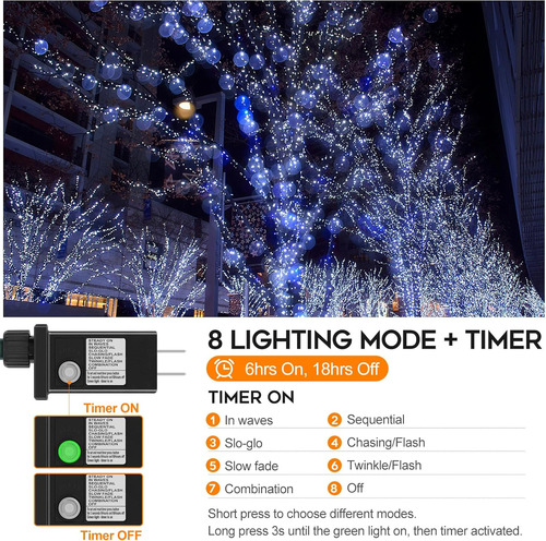 Miniluces Led De 132 Pies Con Enchufe Y 8 Modos