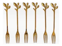 Comprar Tenedores Postre Copetín Hoja Gold Set X 6 Acero Dorado