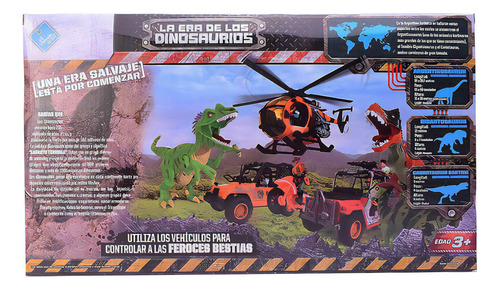 Dinossauros com boneca e helicóptero O Duende Azul