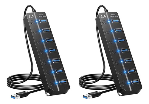 2 X Divisor De Hub Usb De 7 Puertos, Adaptador Usb 3.0 Multi