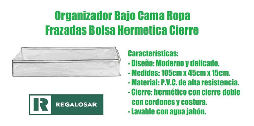 Imagen 2 de 8 de Organizador Bajo Cama Ropa Frazadas Bolsa Hermetica Cierre