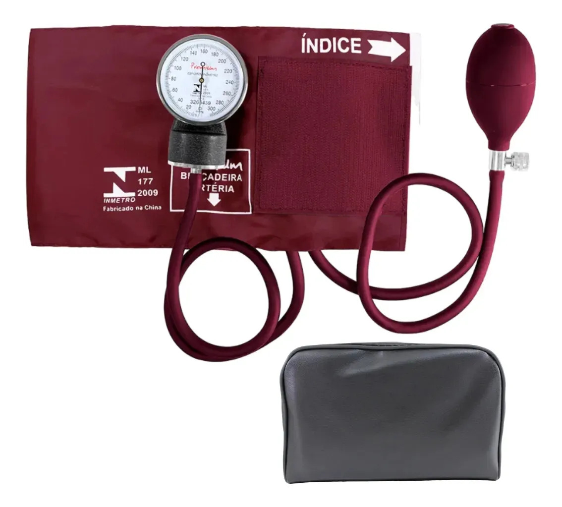 Aparelho De Pressão Arterial Manual Esfigmomanômetro Premium Cor Vinho
