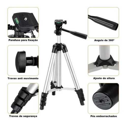 Imagem 10 de 10 de Tripé Universal Telescópico Para Câmera E Celular 1,02 M