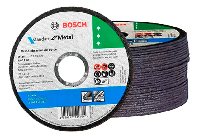 Discos Abrasivos Bosch Corte Para Metales 4 1/2 Pulg. 115mm x 1mm x 22.23mm Acero Inoxidable y Metal, Alta Velocidad 13,300 Rpm - 50 Piezas