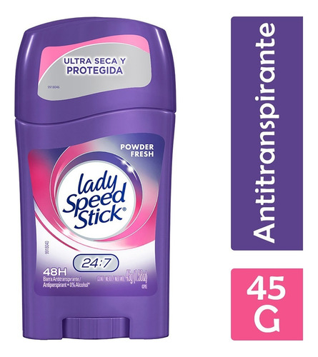 Lady Speed Stick Antitranspirante Powder Fresh Barra, 45 G Fragancia Aloe vera