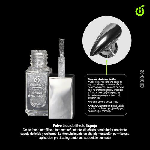 Efecto Espejo Metalizado Uñas Cherimoya Silver Mirror Uv Led Mirror