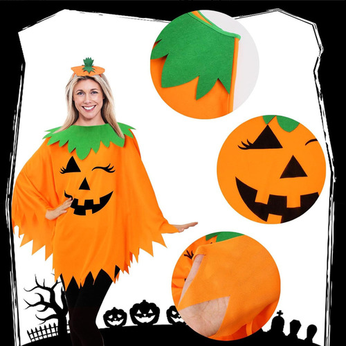 M Disfraz De Calabaza De Halloween P Mujer Poncho De