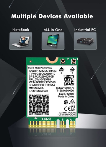 Imagen 3 de 10 de Aumente Velocidad Tarjeta Wifi 6e M.2 Intel Ax210ngw 3ban