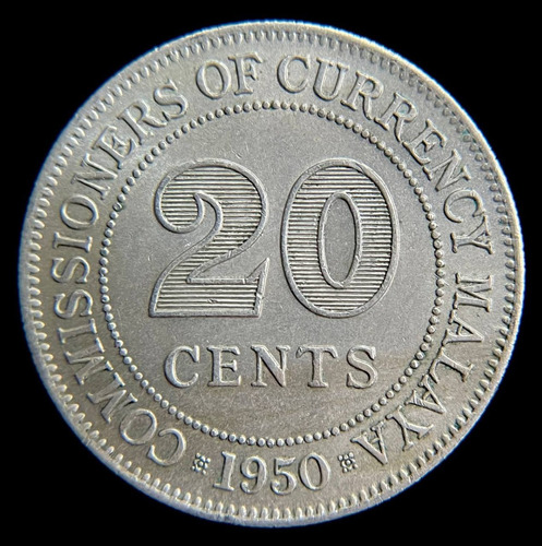 Malaya Britanica, 20 Cents, 1950. Eduardo Vl. Sin Circular