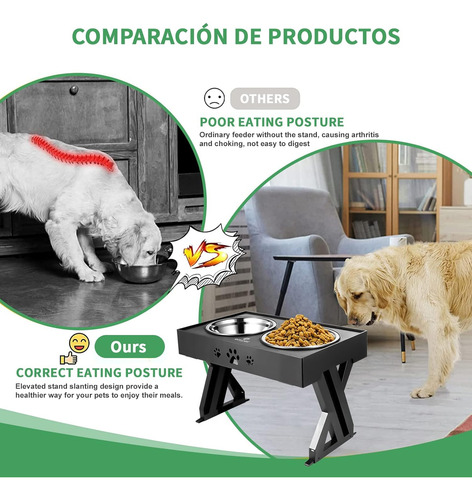 Cuencos Elevados Ajustables Perros Comedero Doble Cuencos