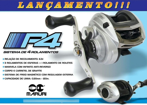 Imagem 2 de 9 de Kit Pesca Carretilha P4 4000 Maruri 4 Rolamentos + Vara 1,68