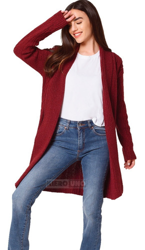 Imagen 1 de 6 de Cárdigan Largo Sweater Saco Abierto Tapado Solapas Y Trenzas