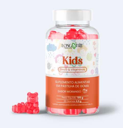 Vitamina Infantil Kids Com 30 Gummies Longvity Forever Sabor Morango