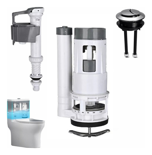 1 Kit Herrajes Y Wc Sistema Dual Botón 20cm Valvula Descarga