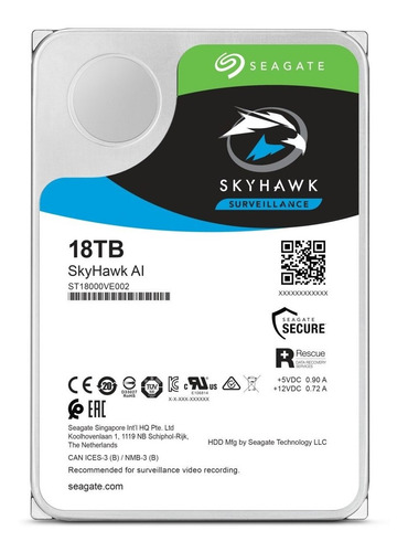 Imagen 2 de 5 de Disco Rígido Seagate 18tb Hdd Skyhawk Sata3 3.5 St18000ve002