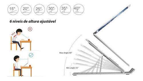 Suporte Notebook Tablet Ergonômico Dobrável Resistente Preto