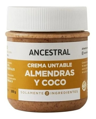 Crema De Almendras Y Coco Ancestral Vegano Sin Tacc 200gr