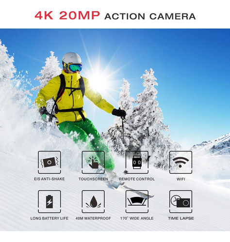 Camara Accion: 4k 20mp Impermeable Wifi 40m Subacuatica Eis