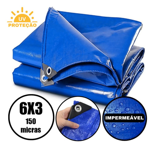 Lona Plastica Cobertura Impermeavel Azul 6x3 Proteção Uv