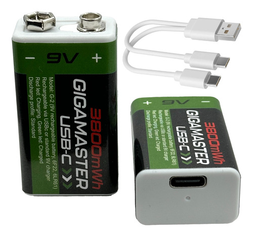 Bateria Litio 9v Recargable Usb Tipo C Pila Rectangular 